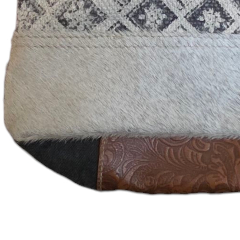 Myra Tassellated Bag. Recycled Interior Cotton, Cowhide & Leather NO STRAP - Picture 2 of 6